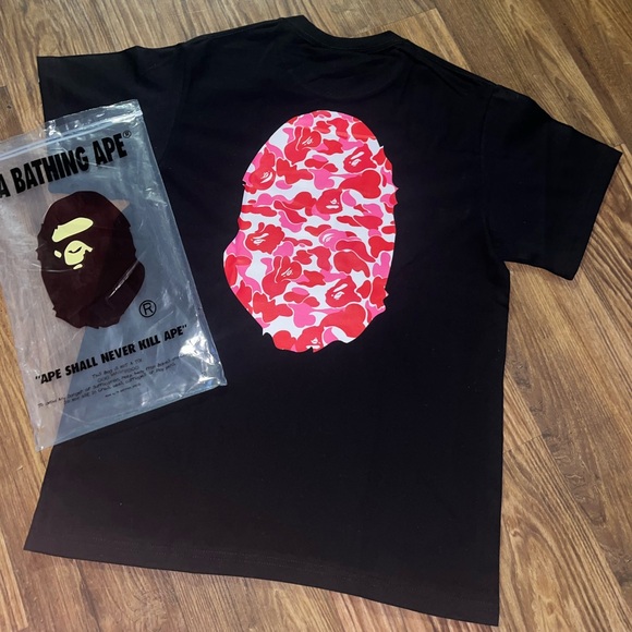 Bape Black Tee with Red and Pink Camo Ape Head - Picture 2 of 2